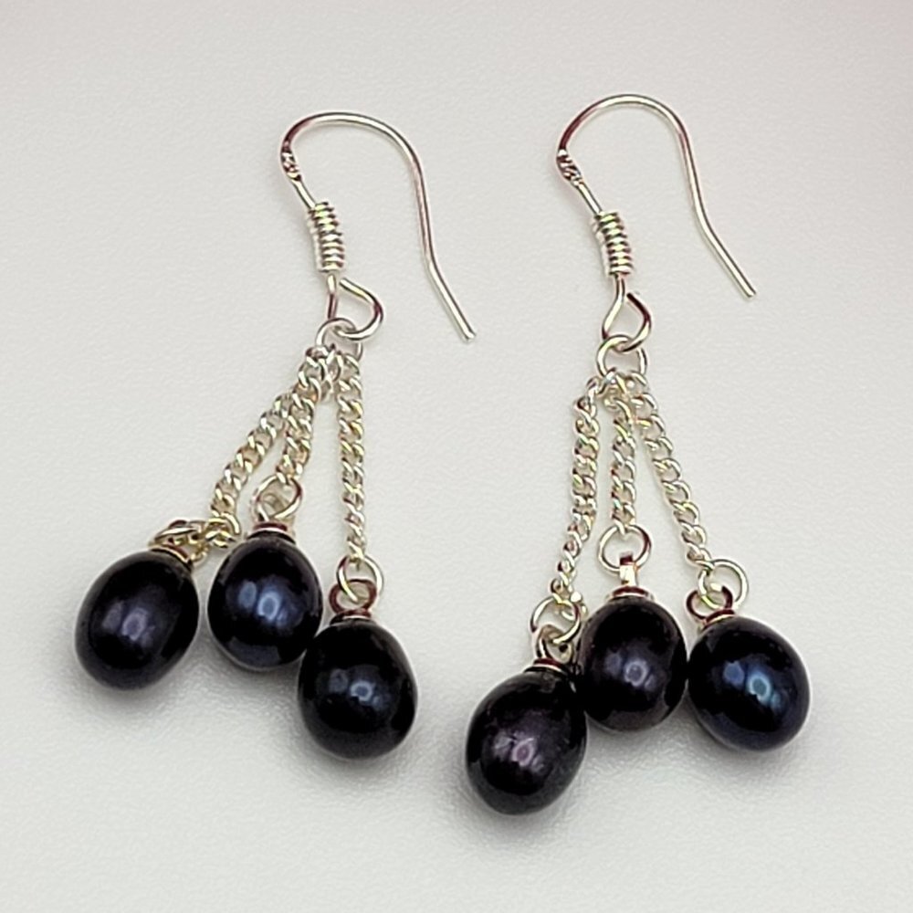 Sterling Silver 925 Teardrop Peacock Pearls Drop Earrings French Wire 1.25 Inch
